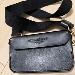 All Saints Black Zoe Leather adjustable crossbody Bag